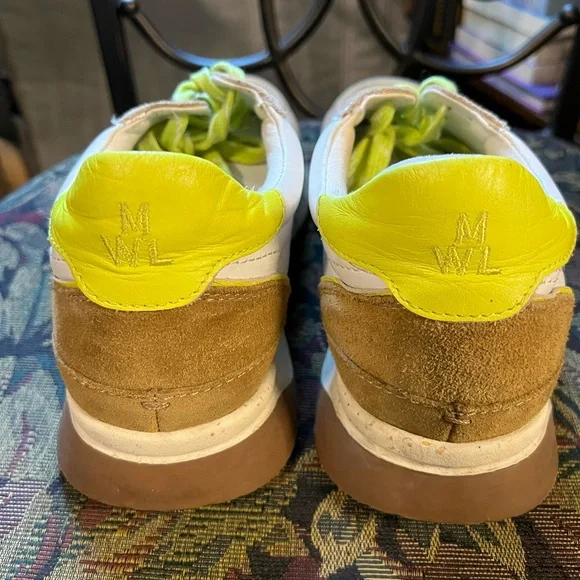 Madewell White and Tan Sneakers with Neon Highlights - Picture 3 of 10